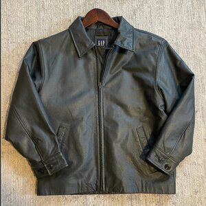 Gap Real Leather Jacket Black Kids Size Large (10) Full Zip Vintage 2001